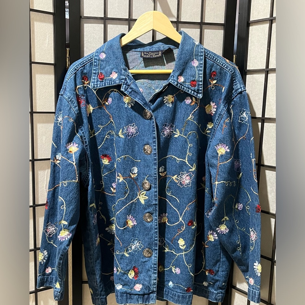 NEW DIRECTION Blue Denim EMBROIDERED BUTTON UP VINTAGE Jacket WOMEN SIZE 3X